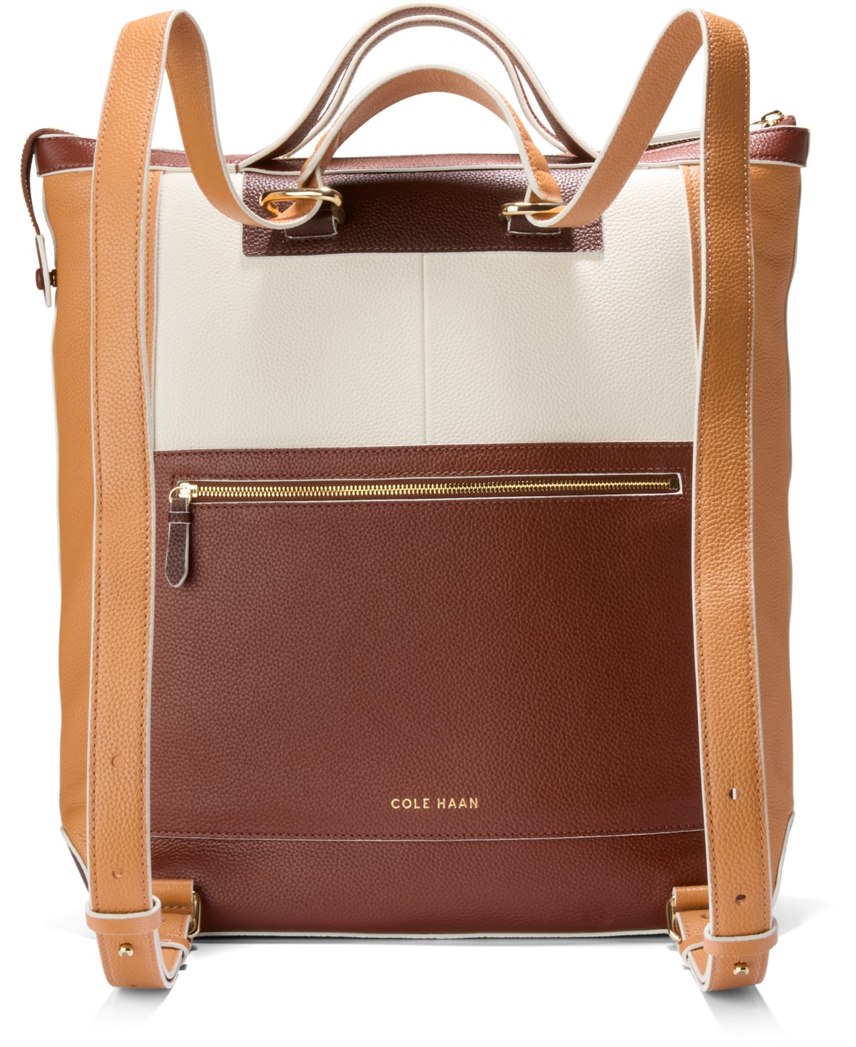 Cole Haan Grand Ambition Large Convertible Backpack Bag In Dark Cuoio Ivory Color Block