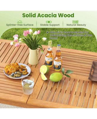 6-Person Outdoor Acacia Wood Dining Table with 1.96" Umbrella Hole Rectangular