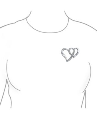 Romantic Crystal Brooch Pin - Double Heart Silver Statement