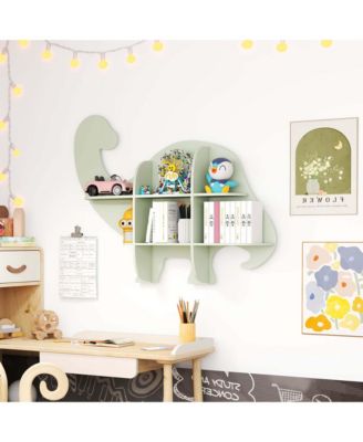 2-Tier Floating Dinosaur Kids Bookshelf Wall-Mounted Nursery Book Shelf