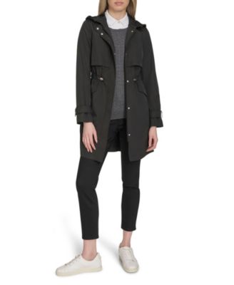 Women's 38” Zip Up Trench Coat W Set-In Hood