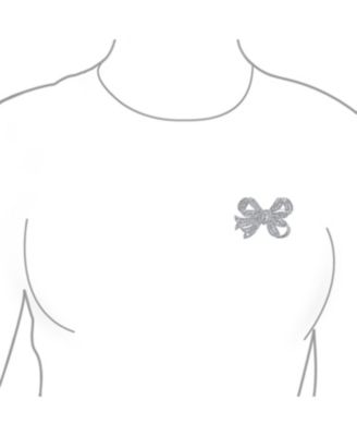 Victorian Style Royal Style Crystal Pave Filigree Ribbon Brooch Pin Silver Plated