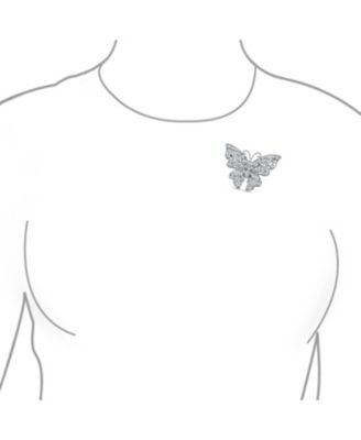 Large Crystal Filigree Butterfly Brooch Pin Fashion Statement Silver Plated Brass