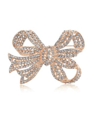 Victorian Style Royal Style Crystal Pave Filigree Ribbon Brooch Pin Silver Plated