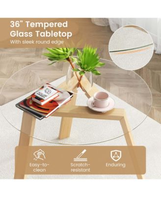 3 PCS Dining Set for 2 Round Table with 2 Chairs Solid Rubber Wood Frame Modern