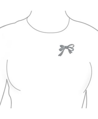 White Crystal Statement Ribbon Bow Brooch Pin Silver Plated