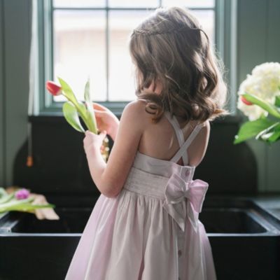 Big Girls Heirloom Sleeveless Special Occasion Sundress with Bow Back Detail and Embroidery