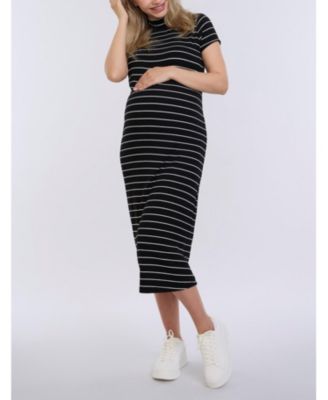 Maternity Mock Neck Short Sleeve Ribbed Midi Dress - Motherhood