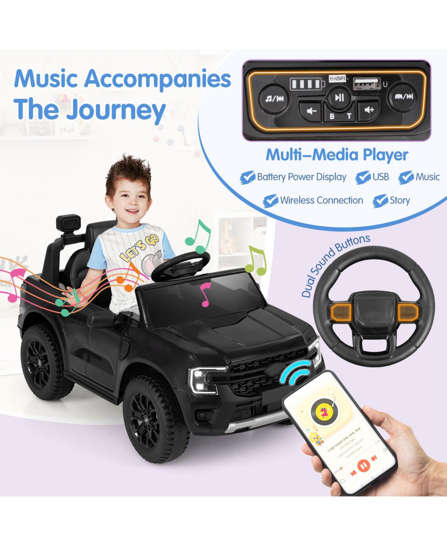 Детская игрушка Slickblue Ford Ranger 12V Electric Ride-On Car with Remote Control, 66 lb. Capacity, 3–6 лет, цвет: Чёрный — фото 6
