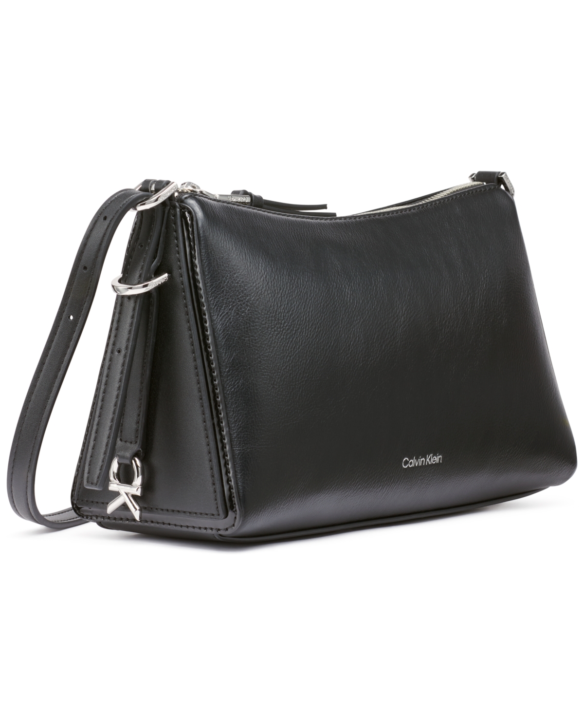 Calvin Klein Mandy Top Zipper Crossbody In Black,silver