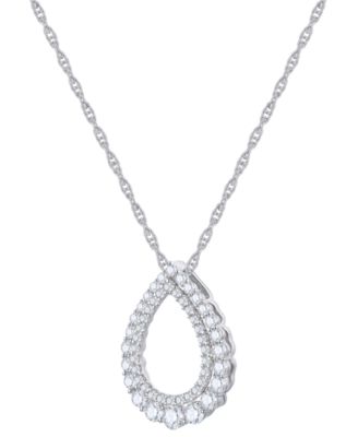 Diamond Open Teardrop Pendant Necklace (3/4 ct. t.w.) in 14k White Gold