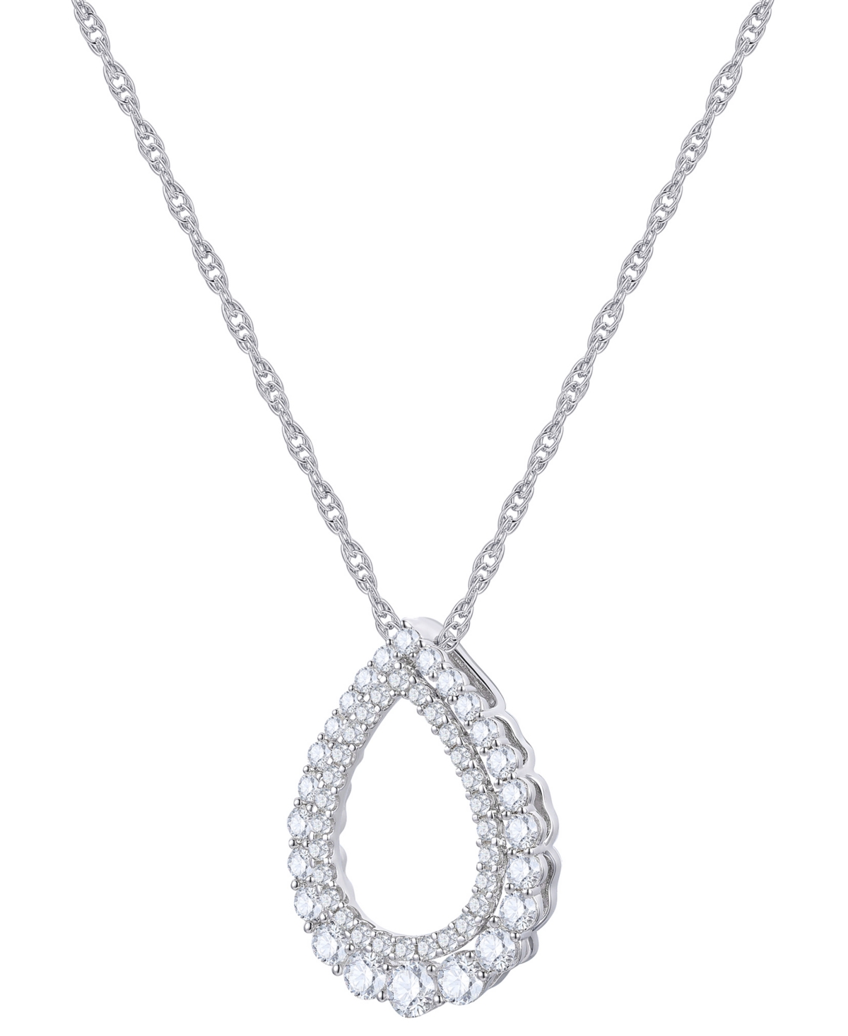 Macy's Diamond Open Teardrop Pendant Necklace (3/4 Ct. T.w.) In 14k White Gold In White Gold