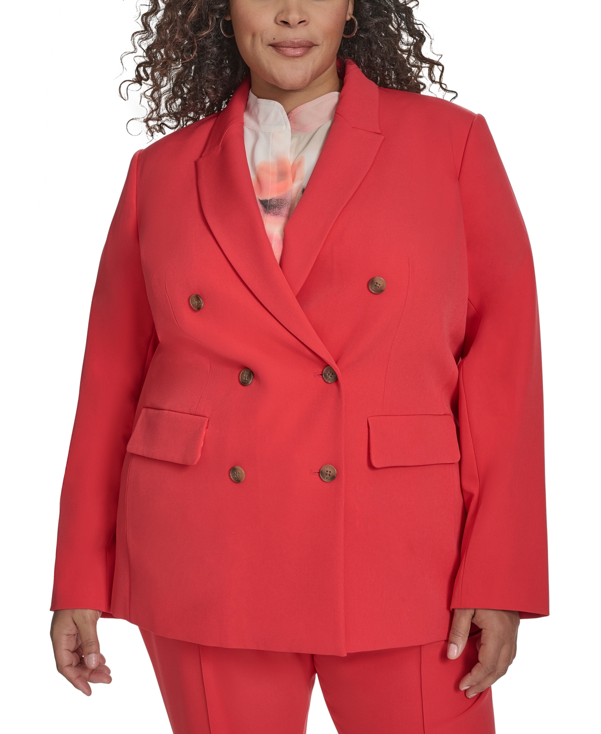 Plus Size Notch-Collar Double-Breasted Jacket - Watermelon Sugar