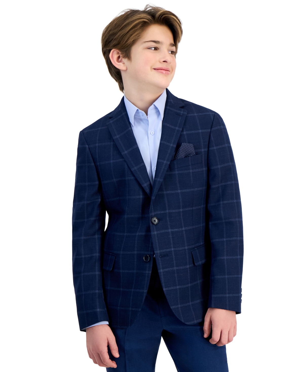 B By Brooks Brothers Big Boys Windowpane Jacket In Blue