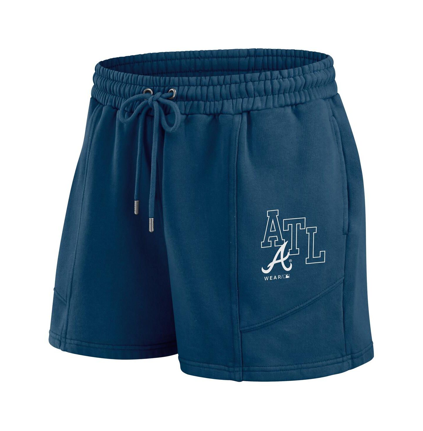 Женские комплекты WEAR by Erin Andrews Navy Atlanta Braves Washed Fleece Sweatshirt Shorts Lounge Set — фото 3