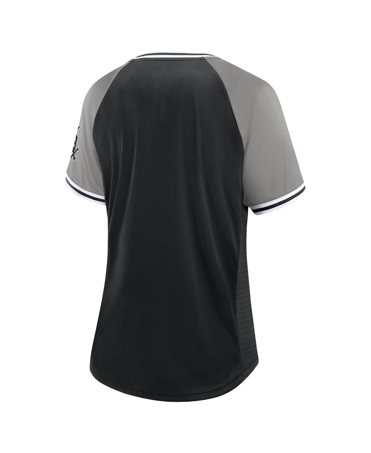 Fanatics Women's Black Chicago White Sox Glitz Glam League Diva Raglan V-neck T-shirt In Black