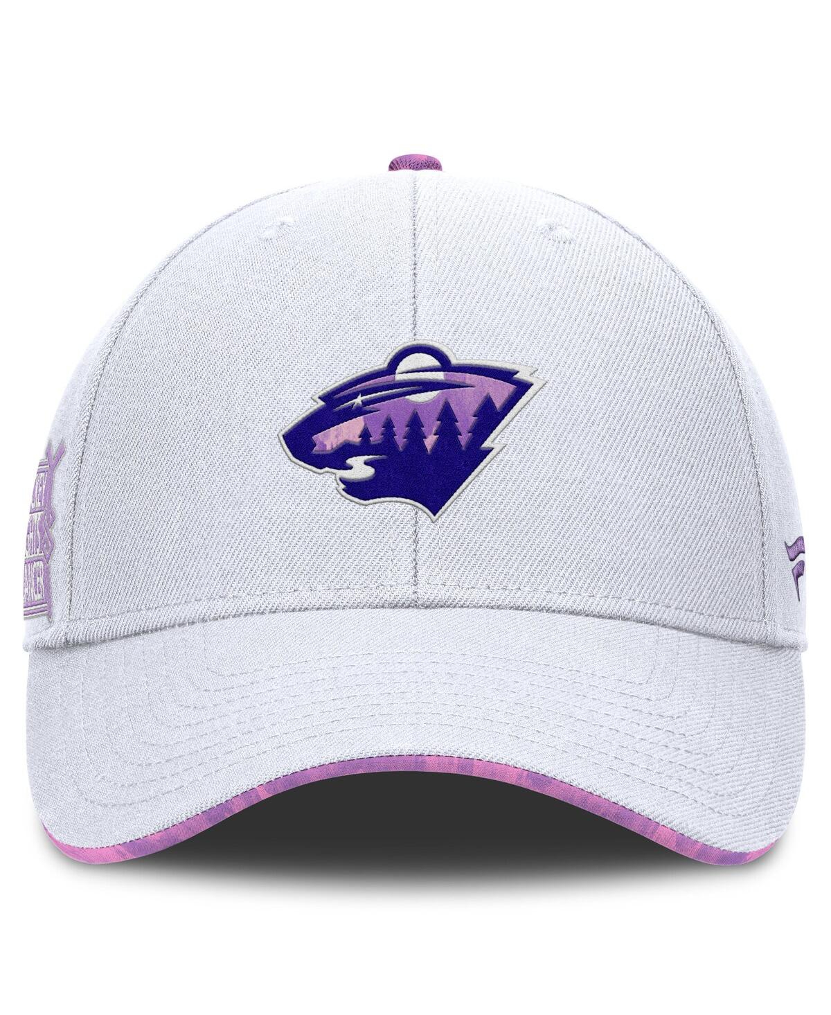 Fanatics Men's White Minnesota Wild Authentic Pro Hockey Fights Cancer Adjustable Hat In White
