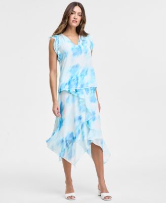 Women's Printed Flutter-Sleeve Top