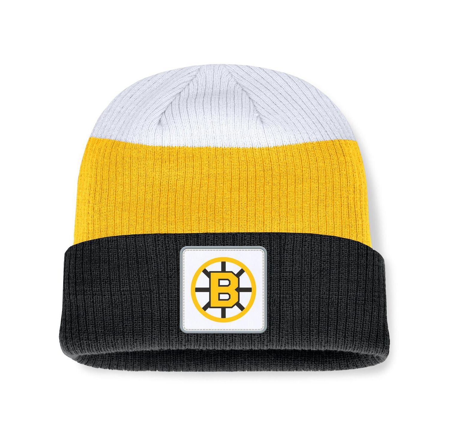 Men's Black/Gold Boston Bruins Heritage Showboat Color-Block Cuffed Knit Hat
