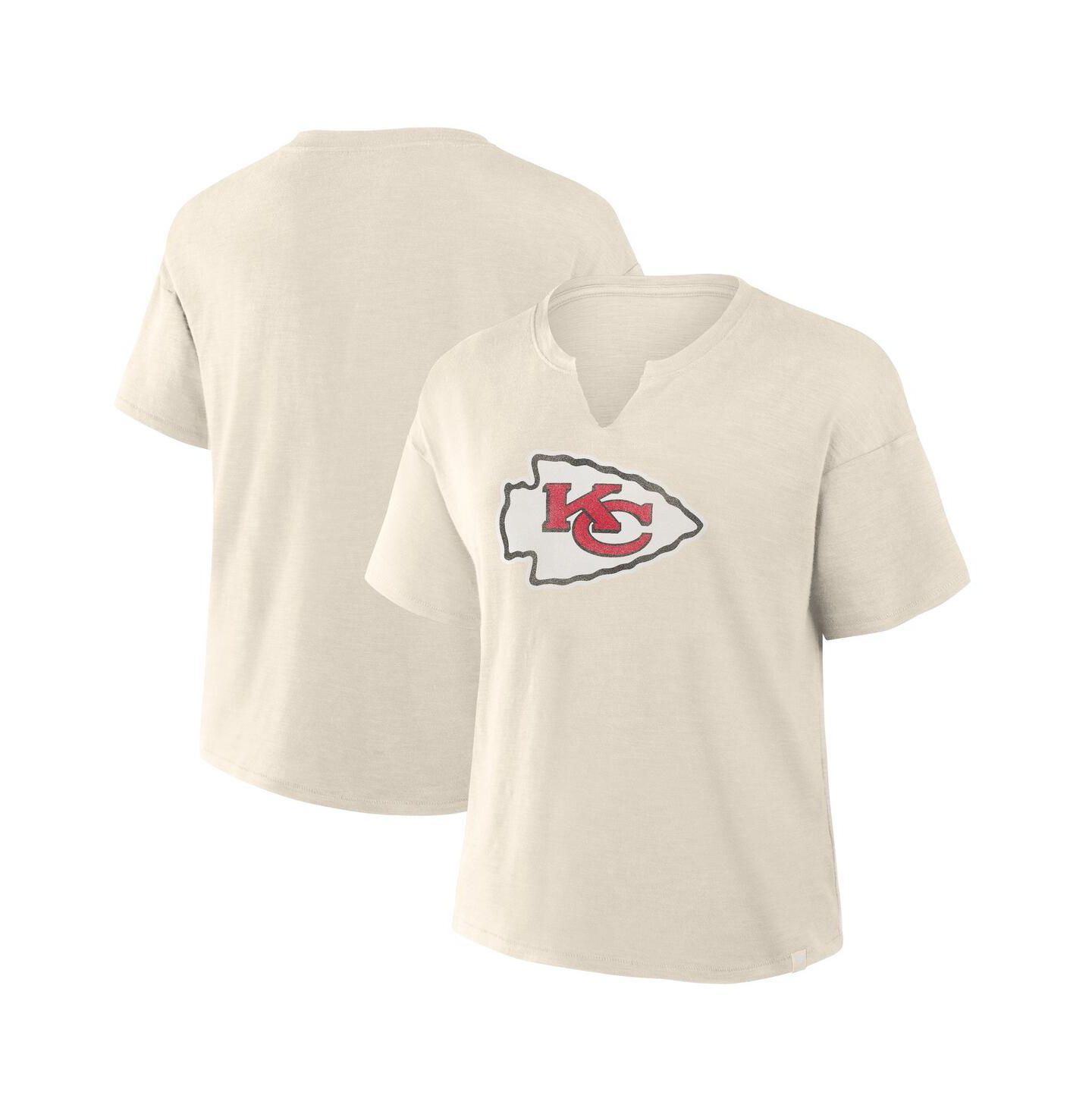 Женская футболка Fanatics Cream Kansas City Chiefs Slub V-Neck — фото 1