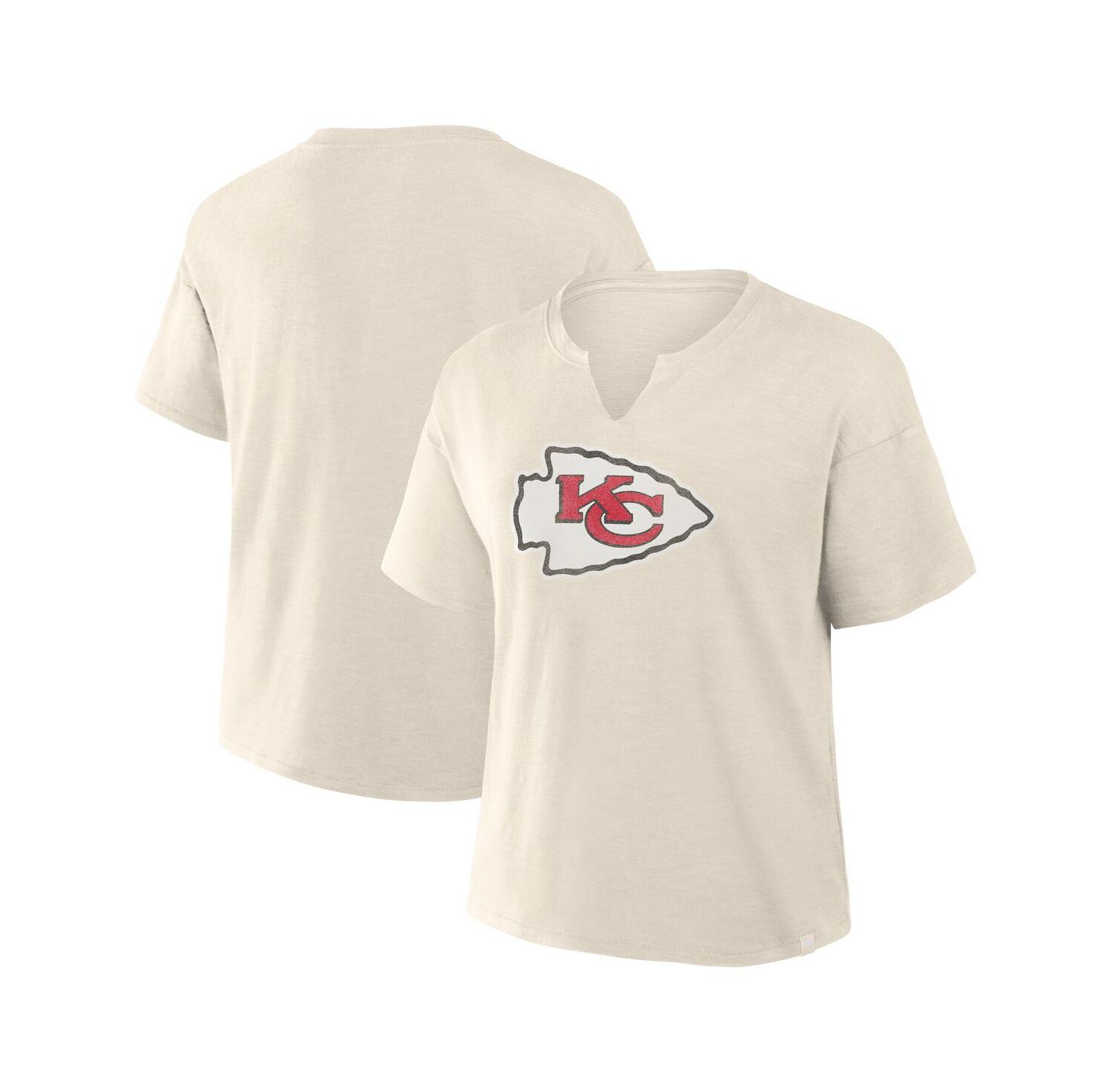 Women's Cream Kansas City Chiefs Slub V-Neck T-Shirt