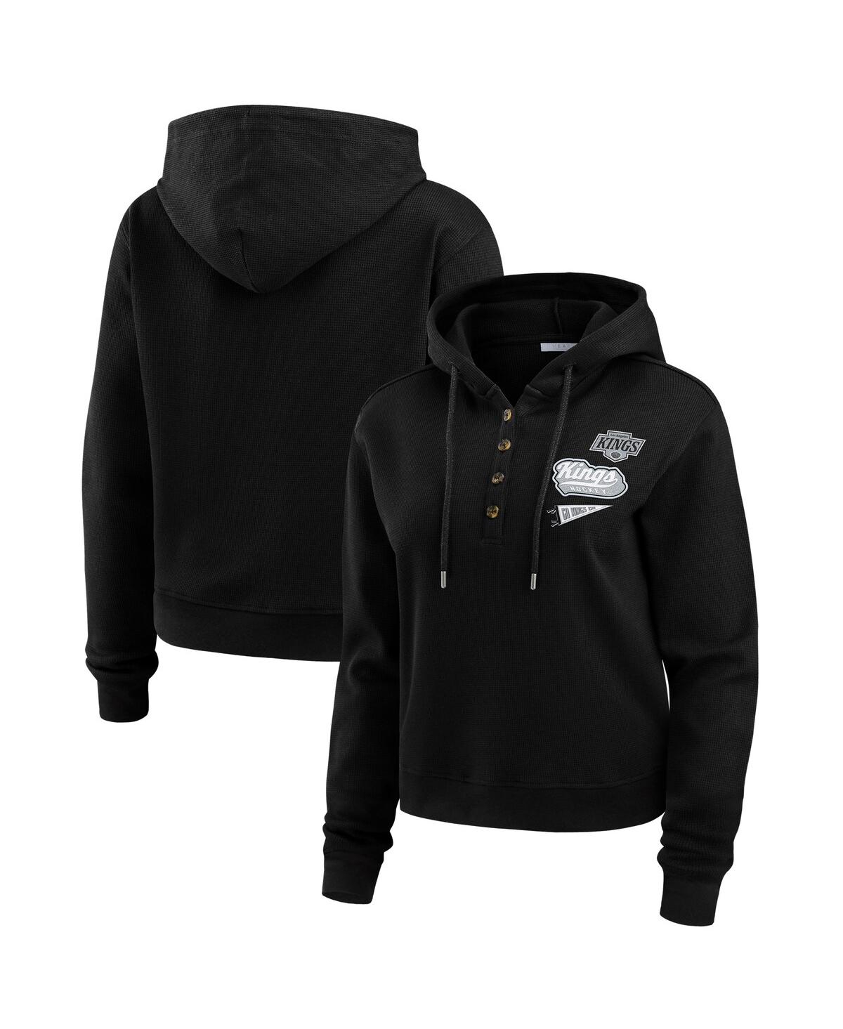 Women's Black Los Angeles Kings Waffle Knit Pullover Hoodie - Black