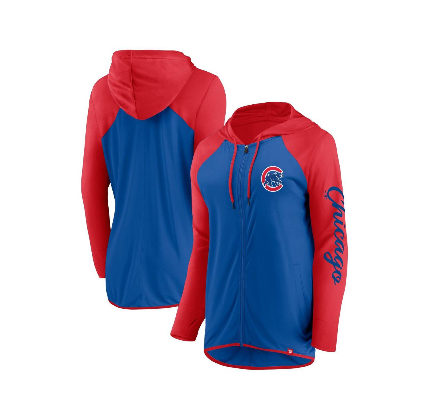 Women's Royal/Red Chicago Cubs Script Sleeve Full-Zip Hoodie