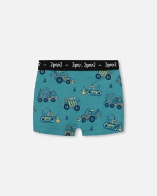 Boy Printed Cotton Boxer Shorts Teal With Yellow Truck - Toddler|Child
