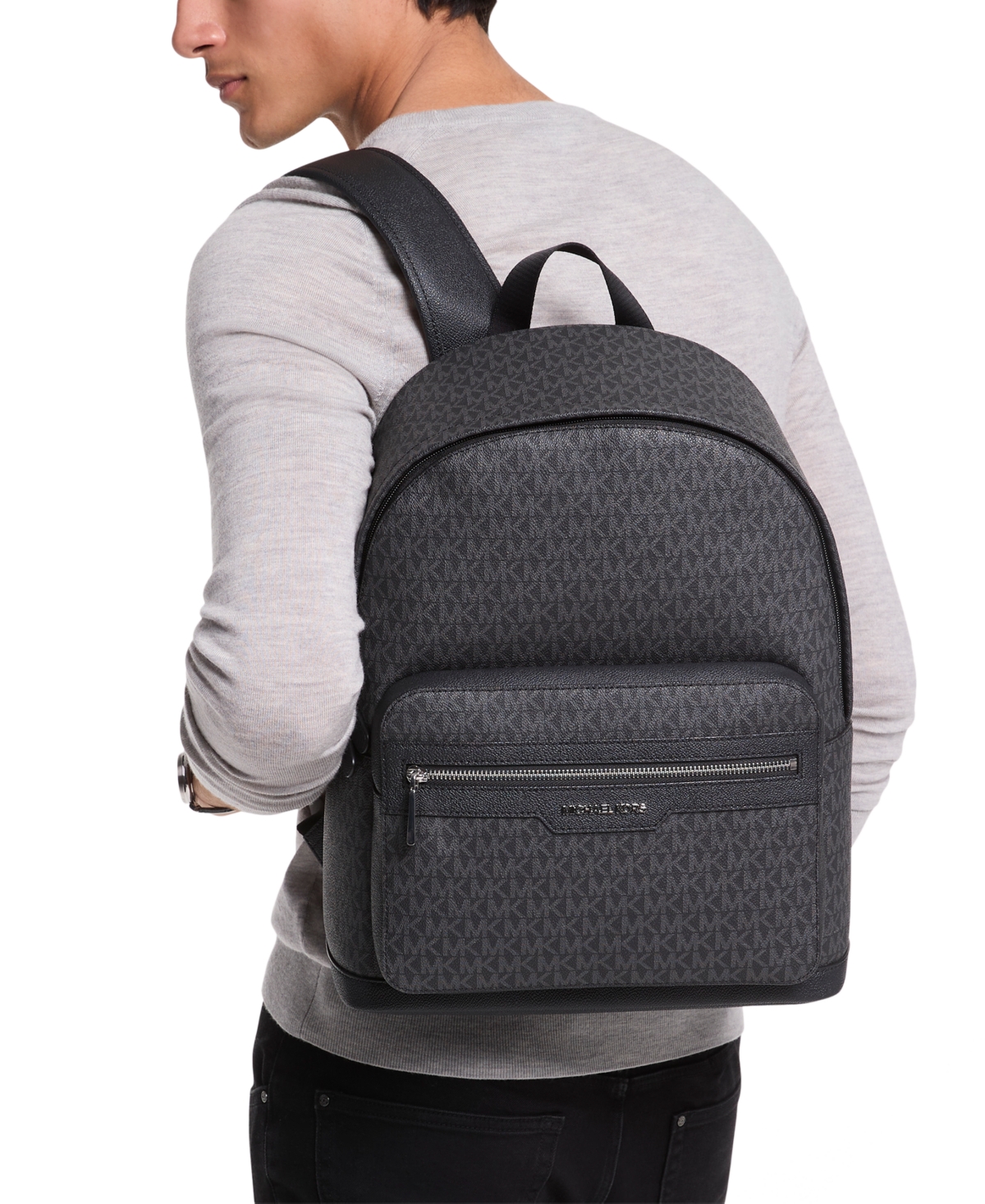 Michael Kors Men's Explorer Leather Logo Backpack In Black