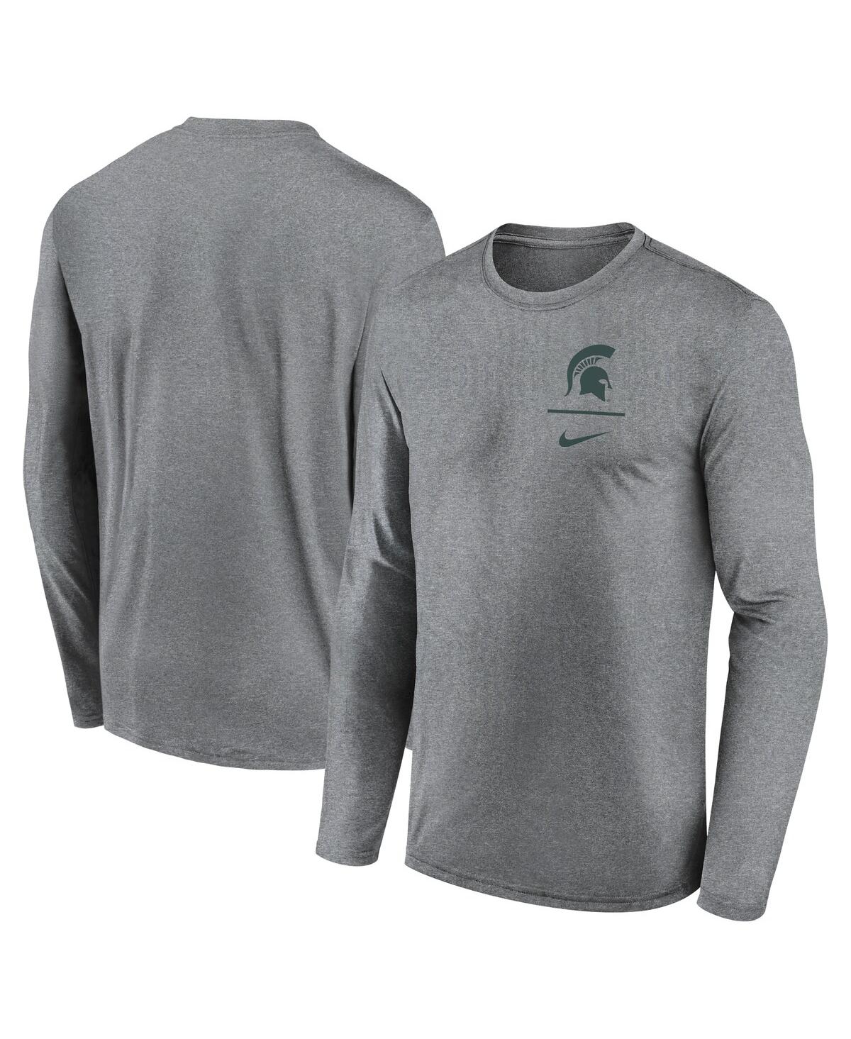 Nike Men's Heather Gray Michigan State Spartans Primary Stack Legend Long Sleeve T-shirt In Gray