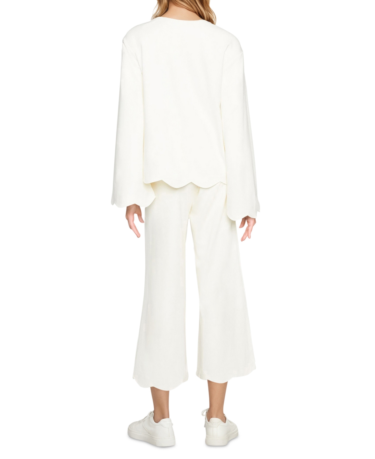Three Dots Women's Scalloped Bell-sleeve Henley Top In Sugar Swizzle
