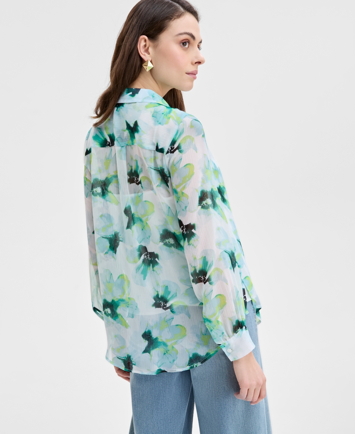 Inc International Concepts Women's Floral-print Blouse, Exclusively At Macy's In Green