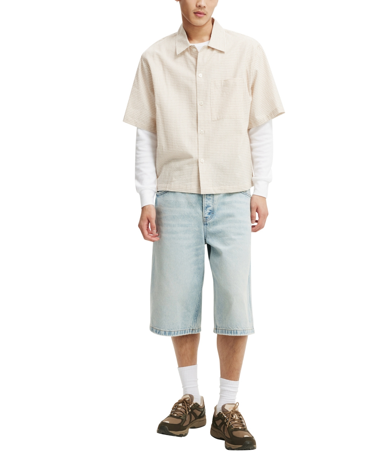 Shop Cotton On Men's Ventura Short Sleeve Shirt In Stone Micro Check