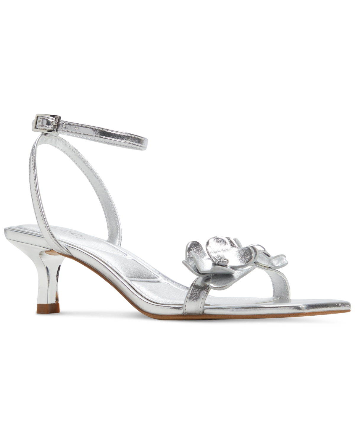 Women's Daisyrose Floral Kitten-Heel Dress Sandals - Silver Metallic