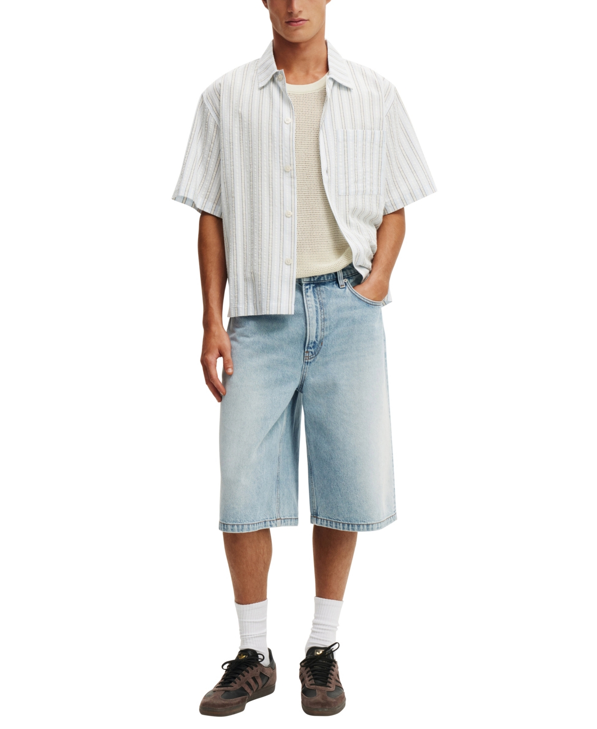 Shop Cotton On Men's Ventura Short Sleeve Shirt In Blue Seersucker Stripe
