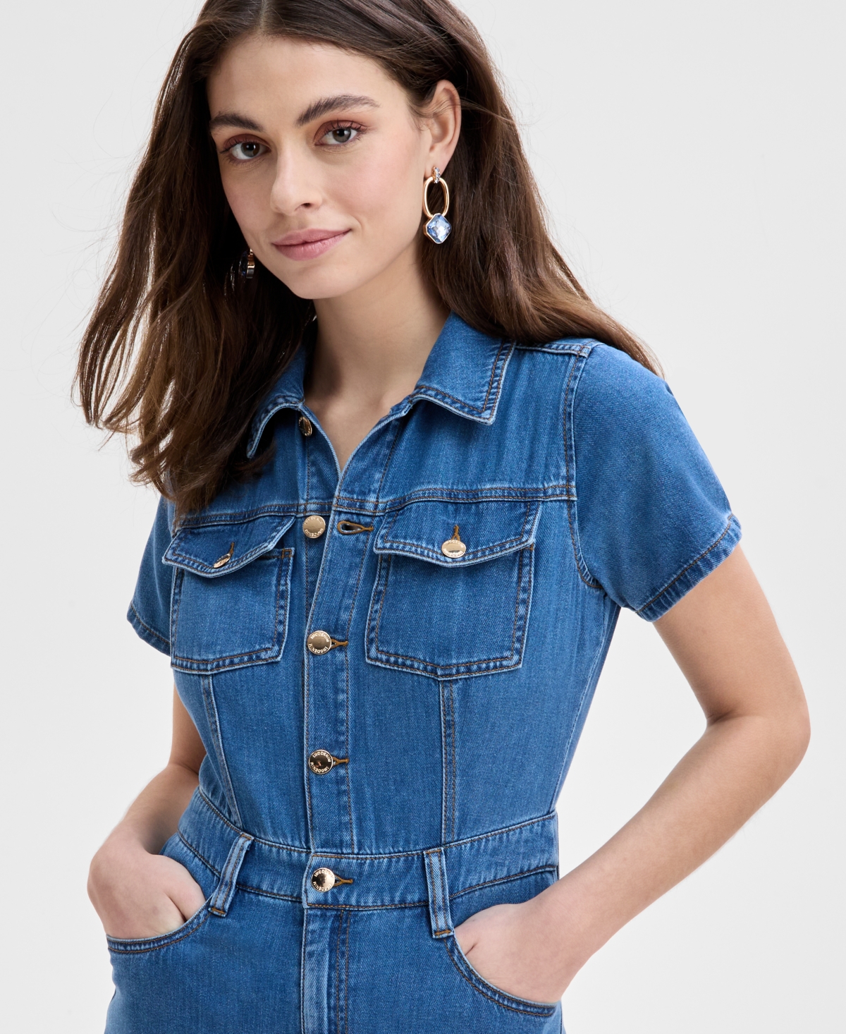 Inc International Concepts Women's Liquid Denim Jumpsuit, Exclusively At Macy's In Medium Indigo