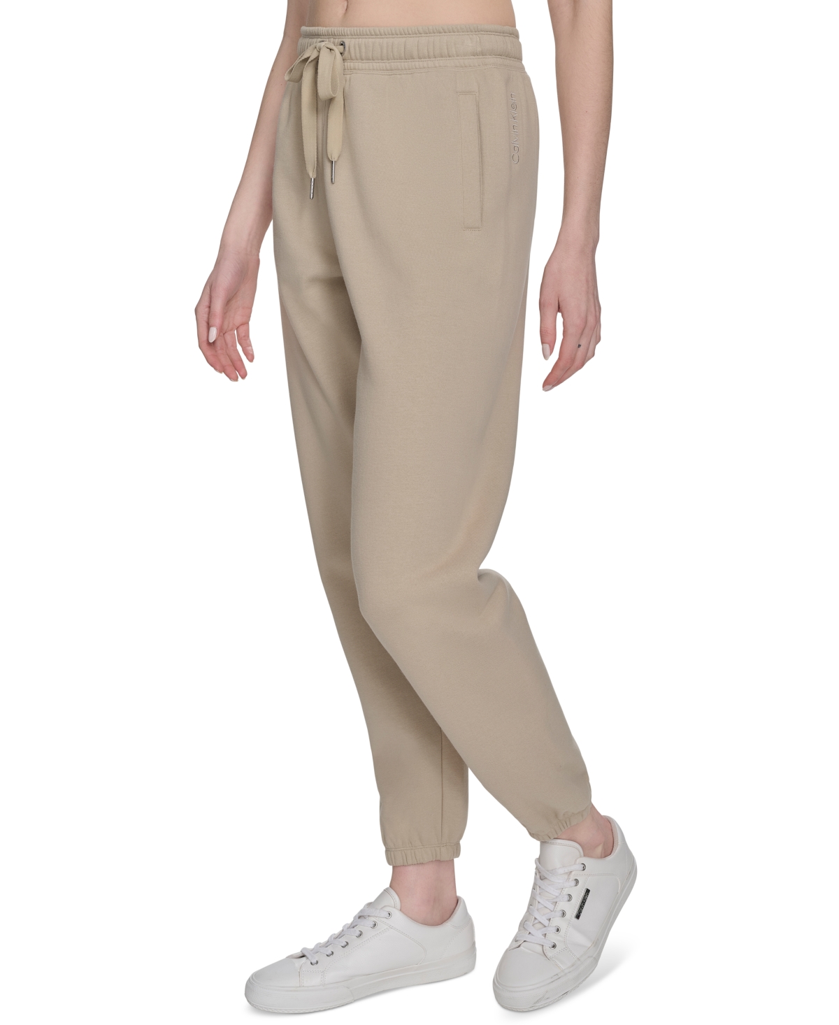 Calvin Klein Women's Fleece High-waist Relaxed Jogger Sweatpants In White Pepper