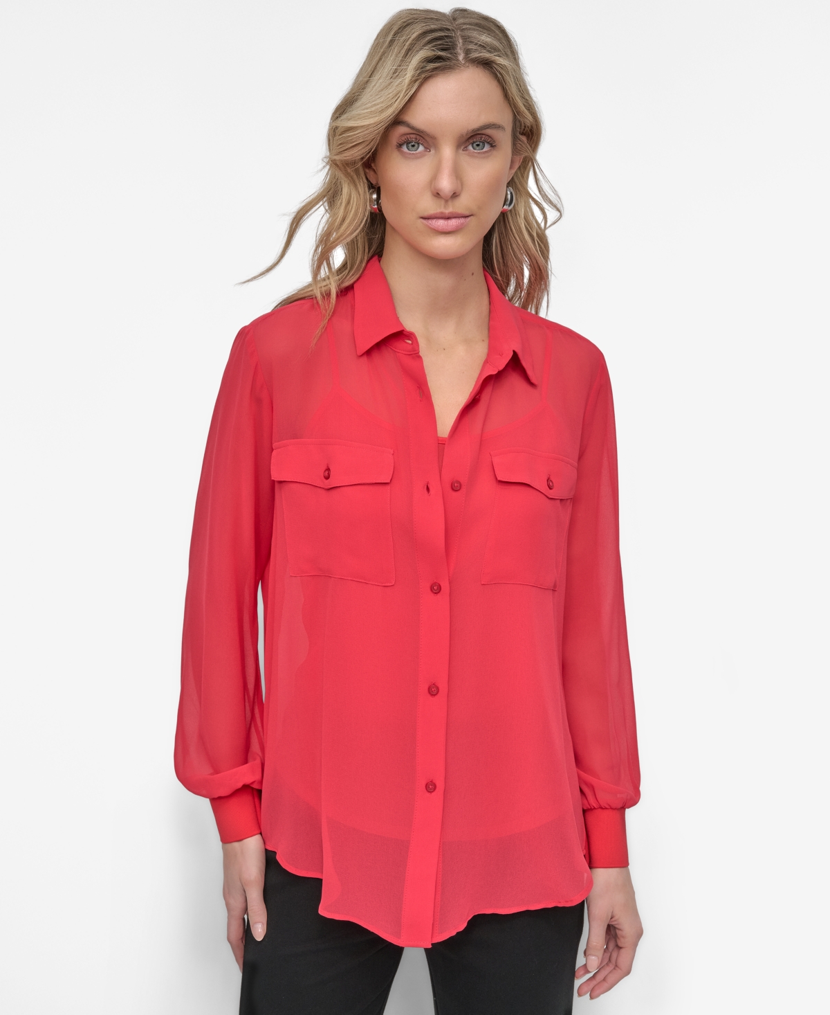 Dkny Chiffon Button-up Shirt In Watermln Sugar