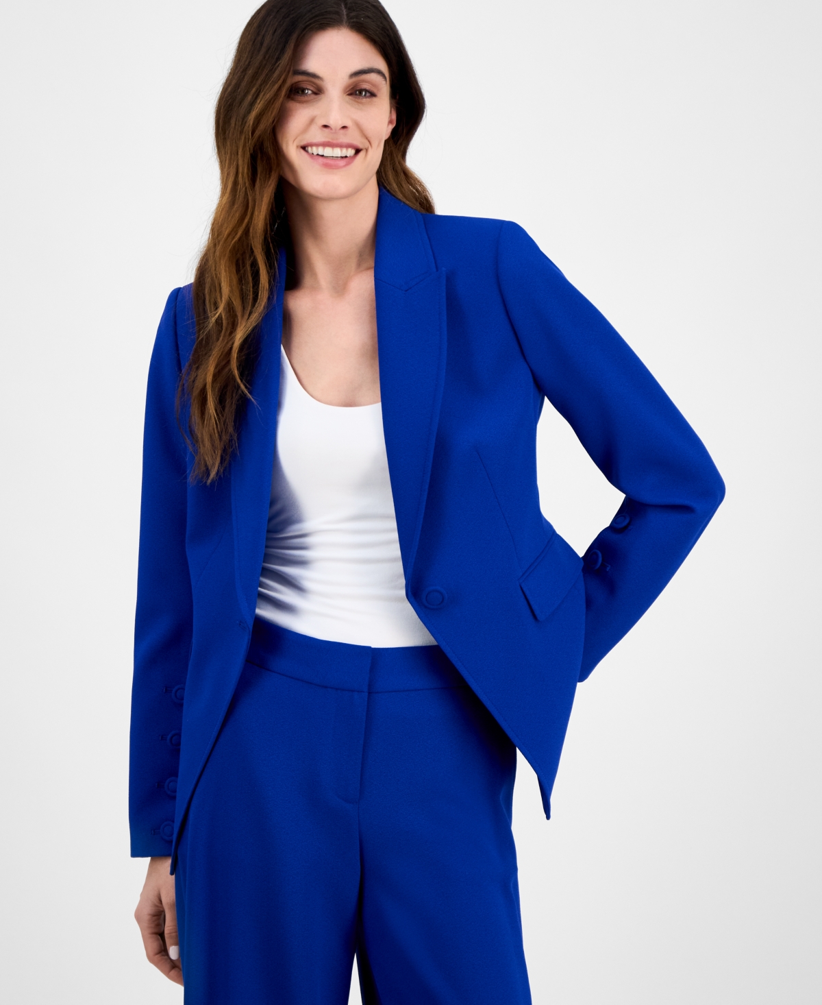 Women's Peak-Lapel Button-Cuff Jacket, Regular & Petite - Deep Navy