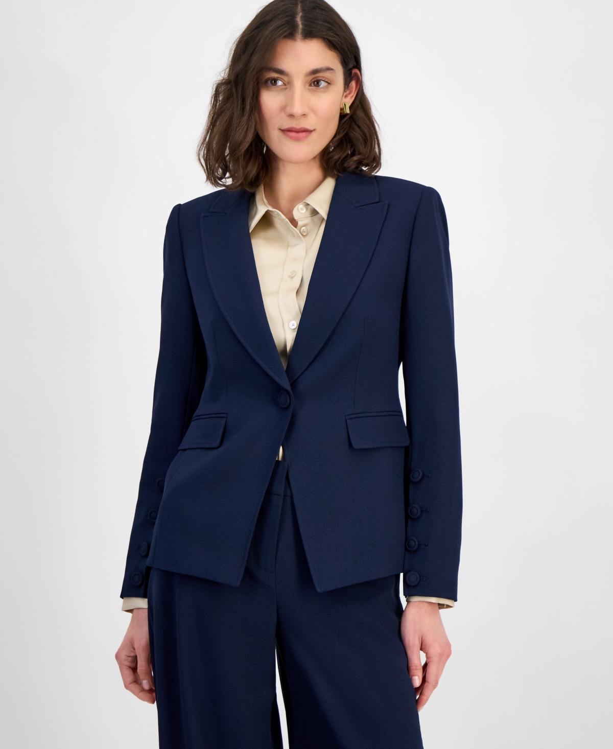 Women's Peak-Lapel Button-Cuff Jacket, Regular & Petite - Deep Navy