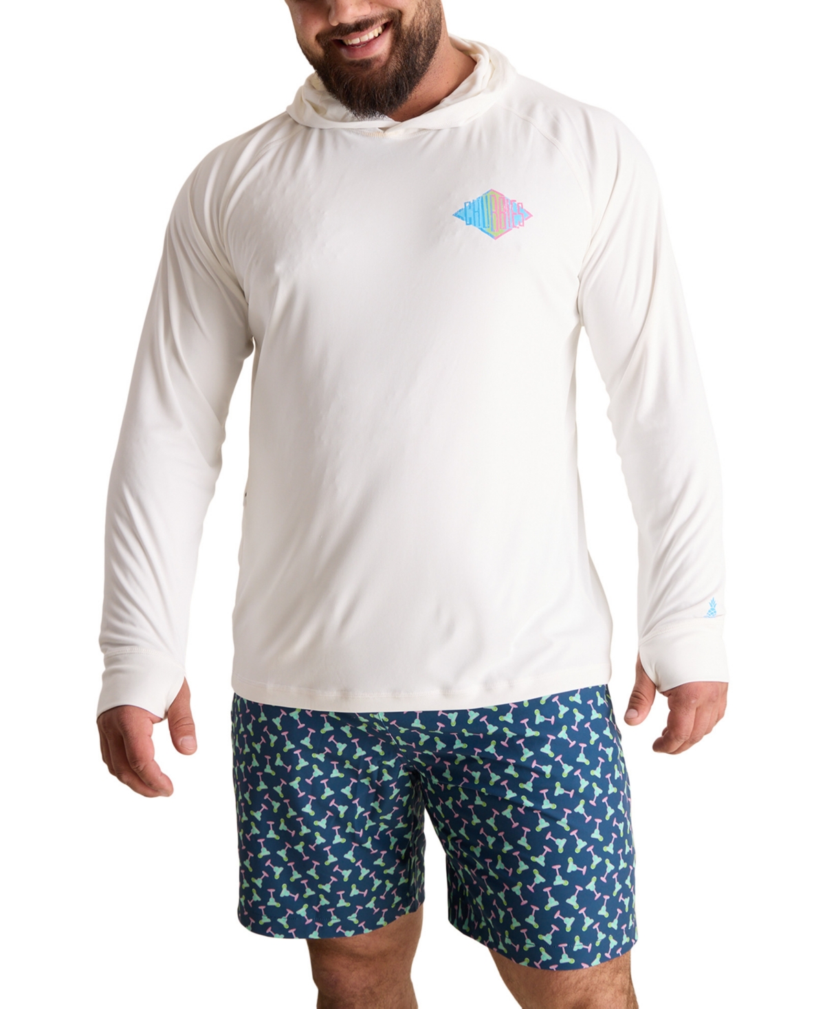 Men's Reflector Print Long-Sleeve Hooded T-Shirt - White