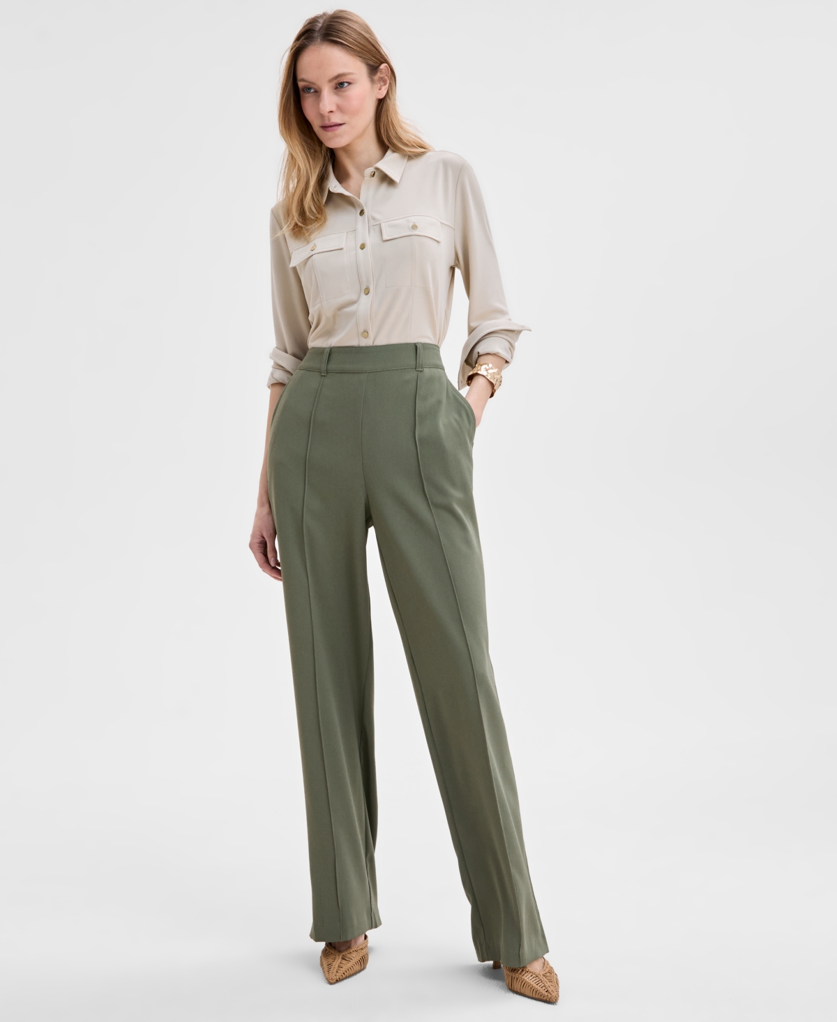 Women's Straight-Leg Pull-On Pants, Exclusively at Macy's - Olivine