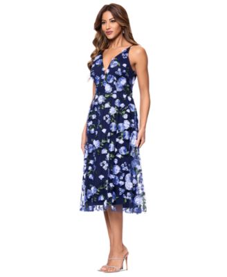 Women's Floral Embroidered Sleeveless Fit & Flare Dress