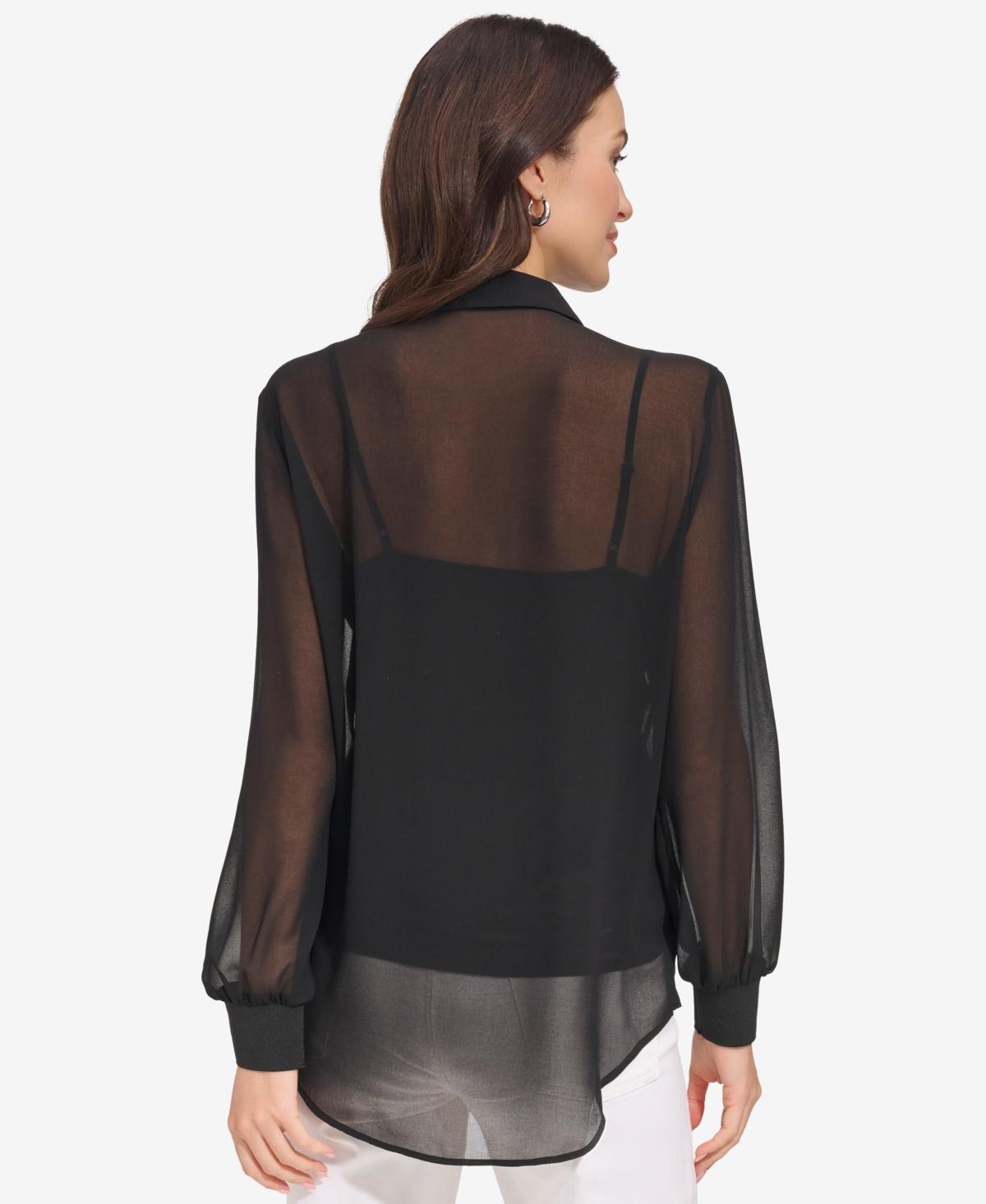 Dkny Chiffon Button-up Shirt In Black