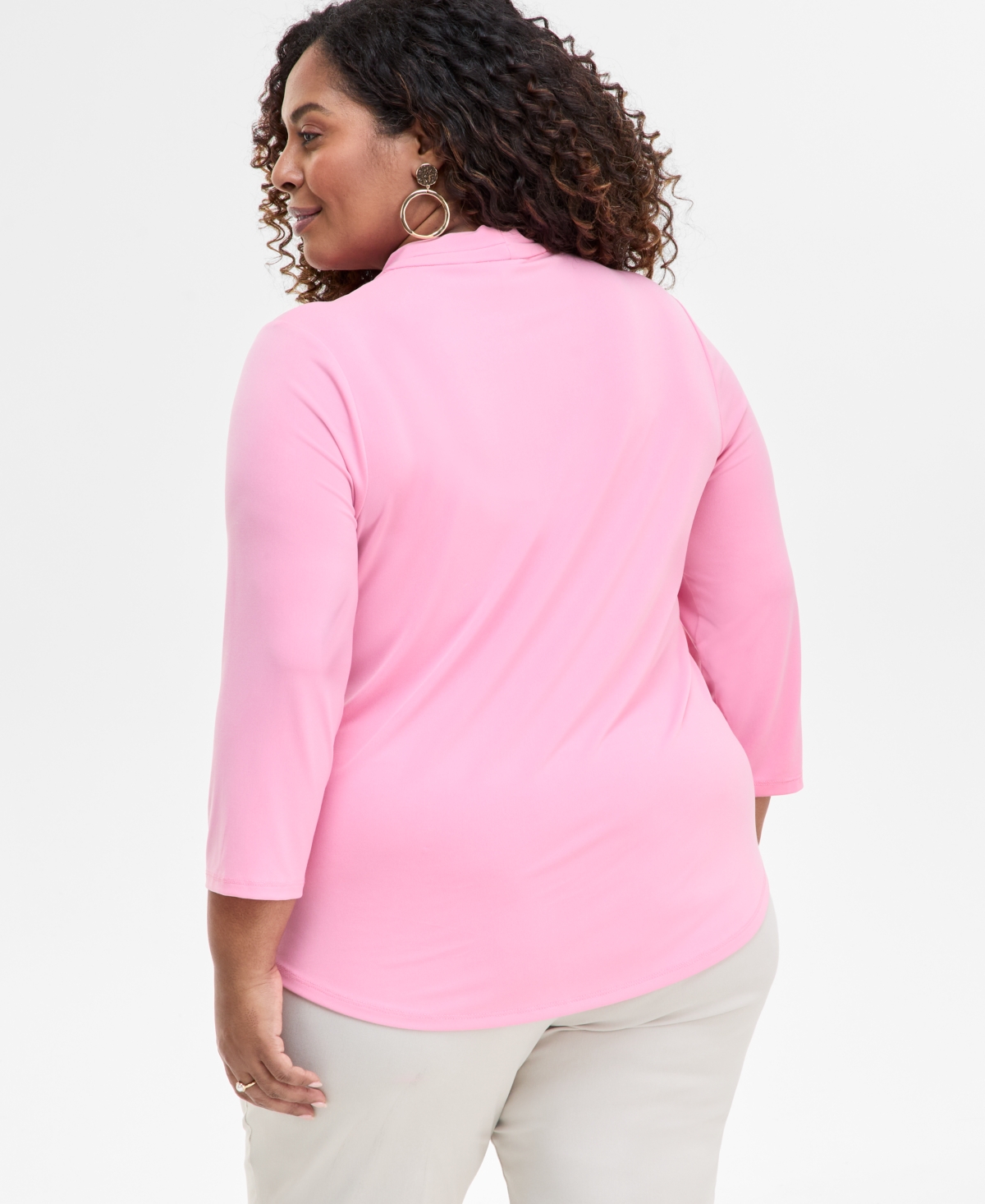 JM COLLECTION PLUS SIZE SOLID V-NECK 3/4-SLEEVE TOP, EXCLUSIVELY AT MACY'S 
