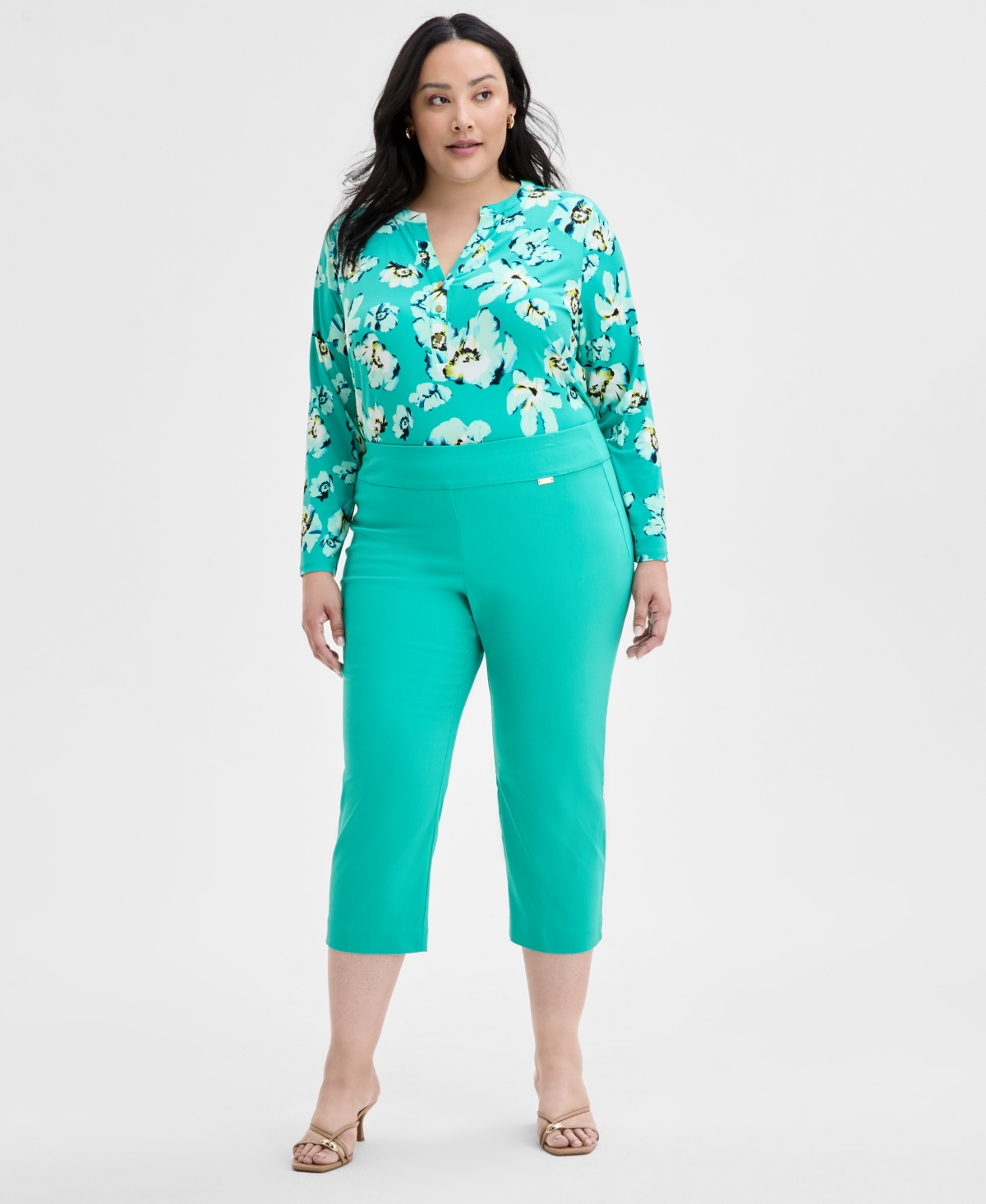 Plus Size Mid-Rise Pull-On Capri Pants, Created for Macy's - Chilled Melon