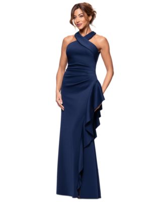 Petite Ruffled Halter Gown