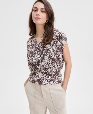 I.N.C. International Concepts - Women's Printed Ruched-Shoulder Top