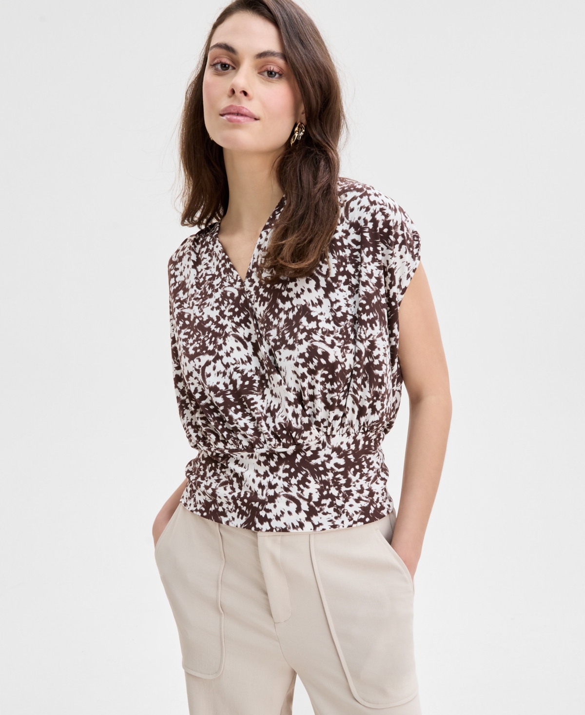 Inc International Concepts Women's Printed Ruched-shoulder Top, Exclusively At Macy's In Petra Tex-