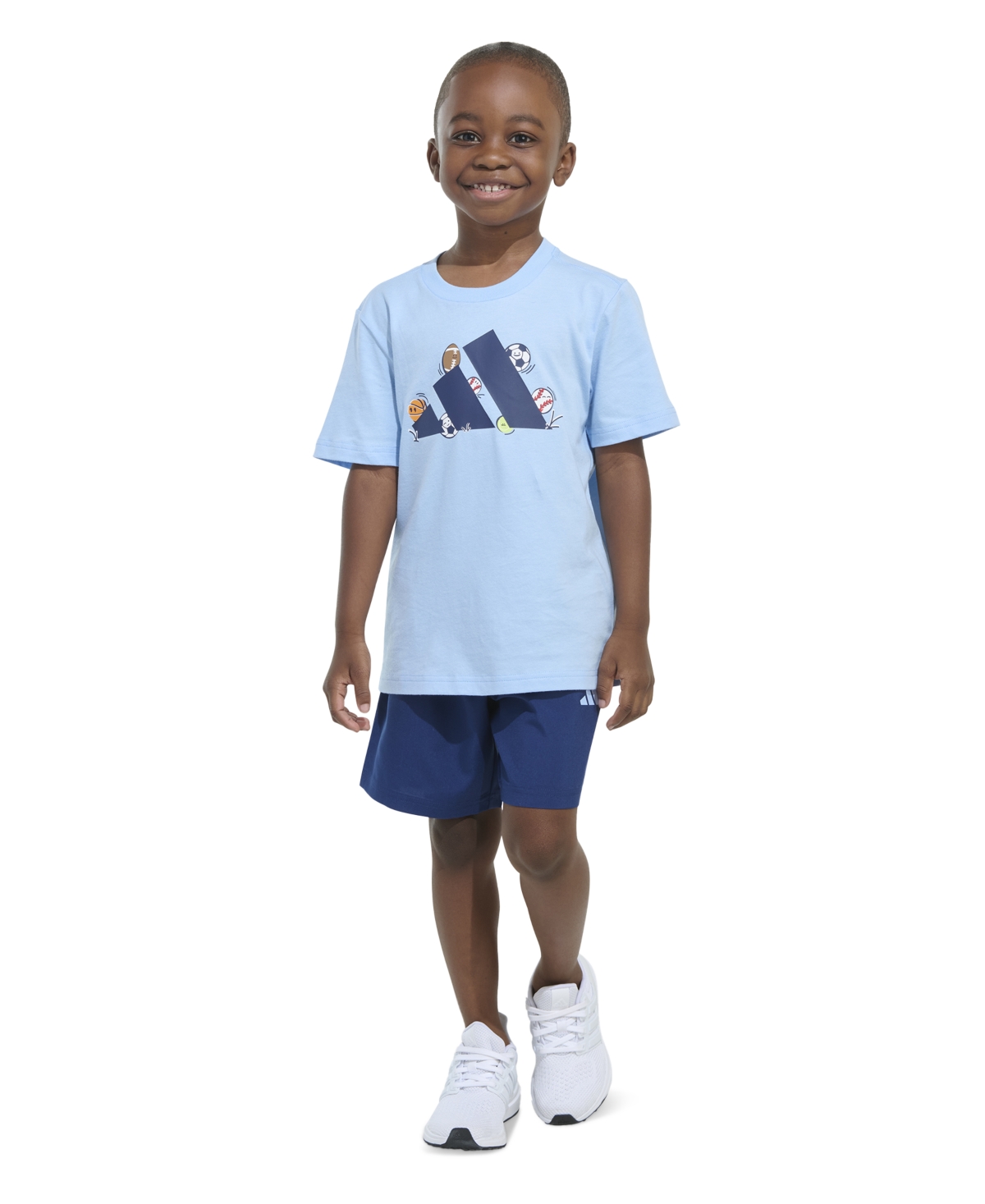 Adidas Originals Toddler & Little Boys Short-sleeve Logo T-shirt & Elastic-waistband Woven Shorts, 2 Piece Set In Lt Blue